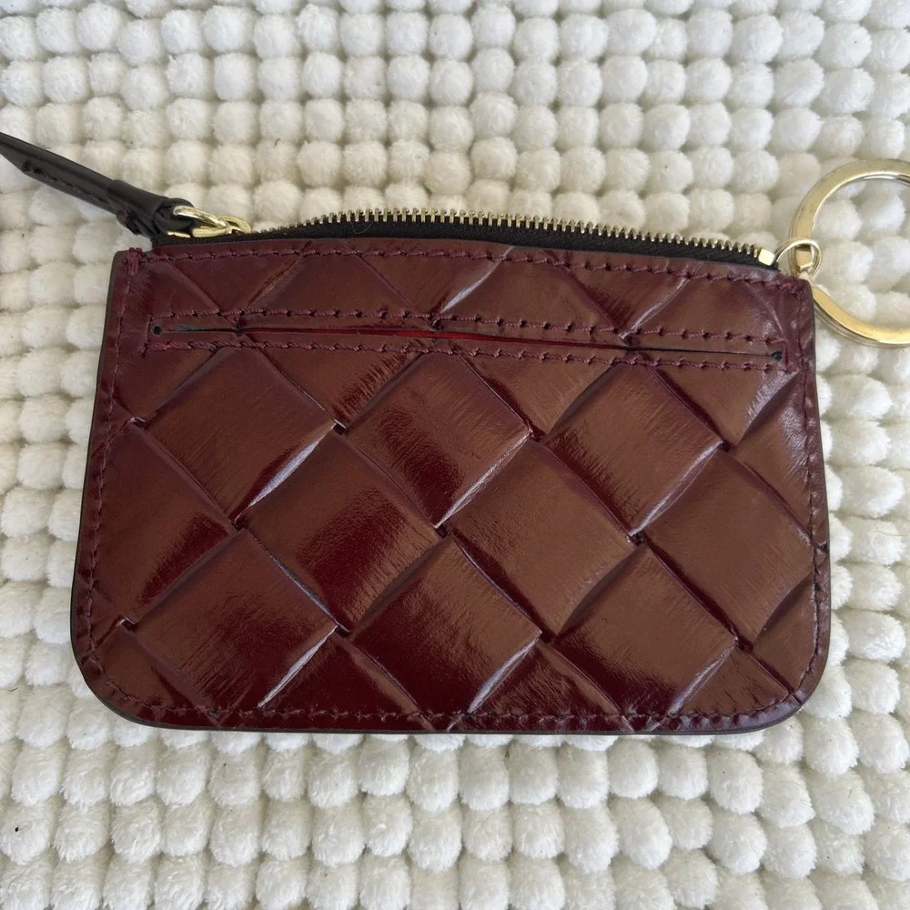 Dooney Bourke Red Quilted‎ Woven Barlow Leather Keychain Wallet Zipper Case EUC
